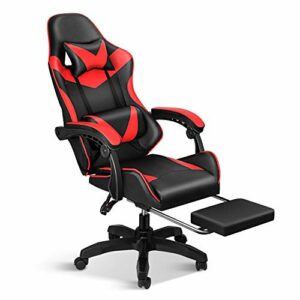 YSSOA Gaming Office High Back Computer Ergonomic Adjustable Swivel Chair with Headrest, 440lb Capacity, Red