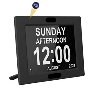 AMZCEV 2K Hidden Camera - 8'' Digital Photo Frame - Calendar Alarm Clock Spy Camera, PIR Motion Activated Recording with Night Vision for Indoor Security or Outdoor Recording - No Need WiFi