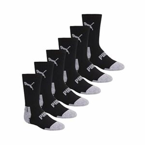 PUMA boys 6 Pack Cut Crew Socks, Black/Grey, 9 11 US