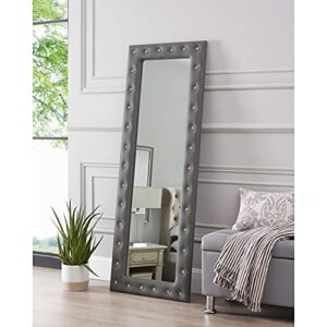Crystal Tufted Full Length Mirror, Large Floor Mirror, Standing or Wall-Mounted Dressing Full Body Mirror with Crystal Tufted Frame for Living Room, Bedroom by Naomi Home – Grey