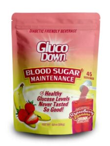 GLUCODOWN, Maintain Healthy Blood Sugar, Delicious Strawberry-Banana Drink Mix, Diabetic Friendly, 45 Servings, Resealable Package.