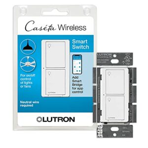Lutron Caséta Wireless Smart Lighting Switch for All Bulb Types or Fans | PD-6ANS-WH | White