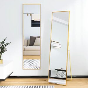 Beauty4U Full Length Mirror Floor Mirror Hanging Standing or Leaning, Bedroom Mirror Wall-Mounted Mirror with Gold Aluminum Alloy Frame, 59