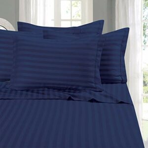Elegant Comfort Best, Softest, Coziest 6-Piece Sheet Sets! - 1500 Thread Count Egyptian Quality Luxurious Wrinkle Resistant 6-Piece Damask Stripe Bed Sheet Set, Queen Navy Blue
