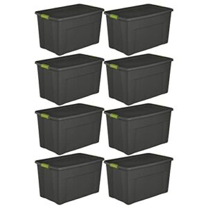 Sterilite Stackable 35 Gallon Storage Tote Box with Latching Container Lid for Home and Garage Space Saving Organization, Gray (8 Pack)