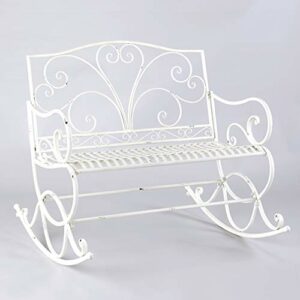 The Lakeside Collection Decorative Wrought Iron Outdoor Metal Rocking Bench - Antique White