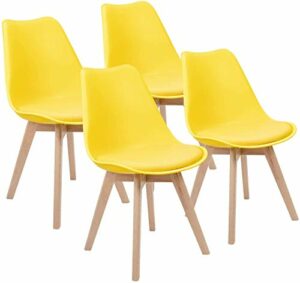 Furmax Mid Century Modern DSW Dining Chair Upholstered Side Chair with Beech Wood Legs and Soft Padded Shell Tulip Chair for Dining Room Living Room Bedroom Kitchen Set of 4 (Yellow)