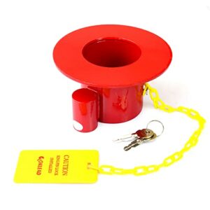 KAYCENTOP Heavy Duty Fifth Kingpin Lock Steel 5Th Wheel Security Anti Theft King Pin Lock with Highly Visible Red Caution Tag Great Deterrent for Trailers Tractor RV