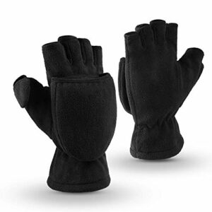 Winter Gloves 3M Thinsulate Fingerless Convertible Thermal Mittens Insulated Polar Fleece Windproof for Running/Cycling/Walking Dogs Warm for Man and Women (Medium,Black)