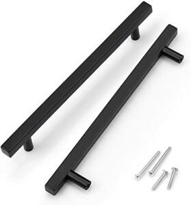 KNOBWELL 6 Pack Black Stainless Steel Kitchen Cabinet Pulls and Handles 10 Inch Overall Length, 7-1/2-Inch Hole Distance, Square Dresser Drawer Pulls