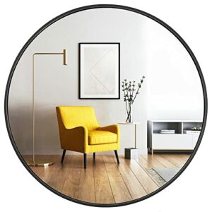 oruii Round Mirror, Black Round Mirror 24 inch, Round Wall Mirror, Round Bathroom Mirror, Circle Mirrors for Wall, Living Room, Bedroom, Vanity, Entryway, Hallway.