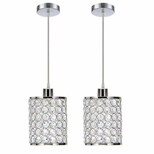 MonDaufie 2 Pack Crystal Pendant Light,Chrome Ceiling Pendant Lighting for Kitchen Island,Dining Room,Bar,Dimmable Chandelier with Long Cord,Chrome Finish