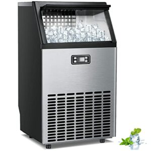 ZAFRO Commercial Ice Maker Machine 100lbs/24H with 33lbs Ice Bin, Under Counter Ice Machine, Stainless Steel Freestanding Ice Maker for Restaurant/Bar/Home/Cafe/Office,with Scoop