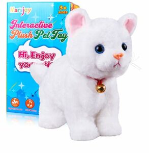 White Plush Cat Stuffed Animal Interactive Cat Robot Toy, Robotic Cat Barking Meow Kitten Touch Control, Electronic Cat Pet, Robot Cat Kitty Toy, Animated Toy Cats for Girls Baby Kids L:12