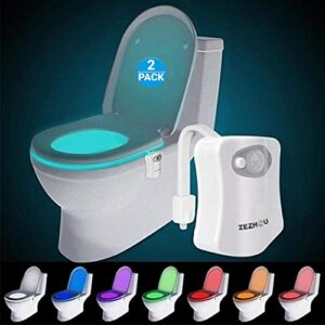 Original Toilet Night Light 2 Pack, ZEZHOU Motion Sensor Activated LED Lamp, Fun 8 Colors Changing Bathroom Nightlight Add on Toilet Bowl Seat, Perfect Decorating Gadget for Dad Adults Kids Toddler