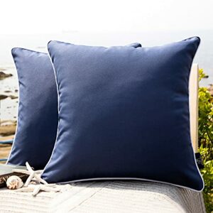 Phantoscope Pack of 2 Outdoor Waterproof Throw Pillow Covers Decorative Square Outdoor Pillows Cushion Case Patio Pillows for Couch Tent Sunbrella (20''x20'', Dark Blue)