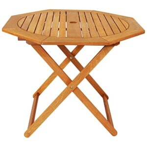 Sunnydaze Meranti Wood Octagon Outdoor Folding Patio Table - Outside Dining Furniture for Deck, Porch, Balcony, Garden, Backyard and Lawn - Teak Oil Finish