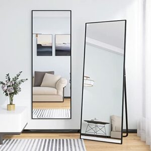 Beauty4U Full Length Mirror Floor Mirror Wall-Mounted Hanging Standing Mirror with Aluminum Alloy Frame for Bedroom Livingroom Home, Black, 65