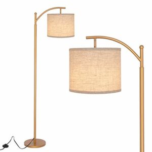 Zorykn Classic Gold Standing Floor Lamp with Arc Lamp Shade, Golden Standing Lamps for Living Room, Bedroom, Tall Mid-Century Farmhouse Floor Lamp with Foot Switch, Stable Metal Base , Bulb Included