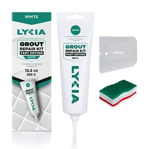 Lykia Grout | Tile Grout Paint & Repair Kit for Bathroom , Shower Floor | Renew and Refresh Filler Tube | Fast Drying Grout Repair Kit | 12,3 oz - 350gr (Color: White)