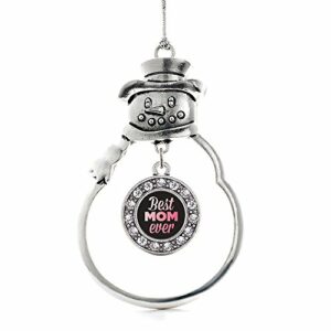 Inspired Silver - Best Mom Ever Charm Ornament - Silver Circle Charm Snowman Ornament with Cubic Zirconia Jewelry