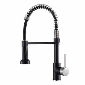 OWOFAN Low Lead Modern Single Handle Pull Down Sprayer Spring Kitchen Faucet, Brass Black&Brushed Nickel Kitchen Sink Faucets