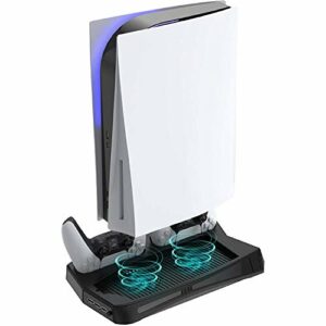 Vertical Charge Stand with Cooling Fan for PS5, Multi-Function Stand Cooling Fan Charging Station for Playstation5 Digital Edition/Ultra HD