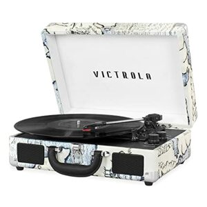 Victrola Vintage 3-Speed Bluetooth Portable Suitcase Record Player with Built-in Speakers | Upgraded Turntable Audio Sound| Includes Extra Stylus | Retro Map (VSC-550BT-P4)