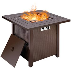 VIVOHOME 28 Inch 50,000 BTU Propane Gas Fire Pit Table with Lava Rock, Wicker Look, CSA Certification, Auto-Ignition, Waterproof Cover, Double-Layer Insulation Board for Patio Outdoor Brown