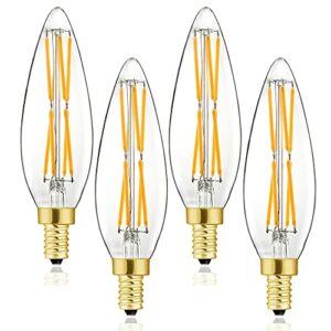 E12 Edison 8W LED Bulb, 100 watt Equivalent Candelabra Dimmable Chandelier Light Bulbs 3000K Soft White Clear 800lm E12 Vintage LED Filament Vintage Candle Bulb with Decorative,4-Pack. (4.85in)