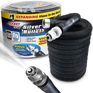 Pocket Hose Original Silver Bullet (25 Ft) Lightweight Water Hose by BulbHead - Expandable Garden Hose That Grows with Lead-Free Connectors - Safe Drinking Water Hose – Kink-Resistant & Stores Easily