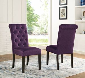 Roundhill Furniture Leviton Solid Wood Tufted Parsons Dining Chairs, Set of 2, Purple