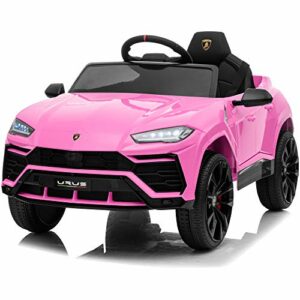 Kidzone Ride On Car 12V Lamborghini Urus Kids Electric Vehicle Toy w/ Parent Remote Control, Horn, Radio, USB Port, AUX, Spring Suspension, Opening Door, LED Light - Pink