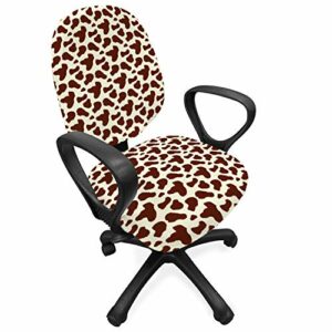 Ambesonne Cow Print Office Chair Slipcover, Cattle Skin with Brown Spots Agriculture Cow Oxen Hide Camouflage Pattern, Protective Stretch Decorative Fabric Cover, Standard Size, Yellow Brown