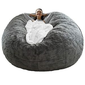 RAINBEAN Bean Bag Chair Cover(it was only a Cover, not a Full Bean Bag) Chair Cushion, Big Round Soft Fluffy PV Velvet Sofa Bed Cover, Living Room Furniture, Lazy Sofa Bed Cover,5ft Dark Grey