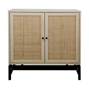 Sideboard Buffet Accent Cabinet with Natural Rattan & Iron Bracket up to 99Lbs, Sideboard Buffet Storage Cabinet, 2-Tier Shelf 3 Adjustable Holes, for Dining Room, Living Room, Kitchen(Low Leg)