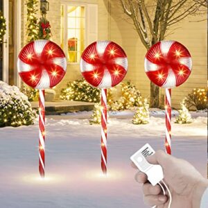 EAMBRITE 3PK Christmas Pathway Markers, 23” 48LT Lollipops Peppermint Pathway Lights, Candy Cane Lights with 8 Modes for Christmas Outdoor Decorations