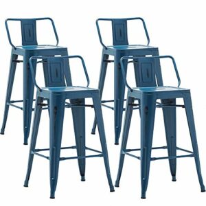 AKLAUS 24 Inch Metal Bar Stools Set of 4 Counter Stools with Backs Counter Height Stools Navy Bar Chairs Distressed Navy Blue