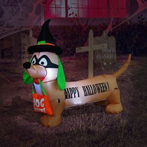 4 Foot Long Lighted Halloween Inflatable Dog LED Lights Decor Outdoor Indoor Holiday Decorations, Blow up Lighted Yard Decor, Lawn Inflatables Home Family Outside Decor