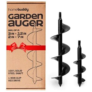 HomeBuddy Garden Auger Drill Bit Set - 3x12 and 2x7 Inch Drill Auger Bit for Planting, Hole Digging, Sturdy Bulb Planter Tool with Non-Slip Hexagon Chuck, Spiral Soil Auger