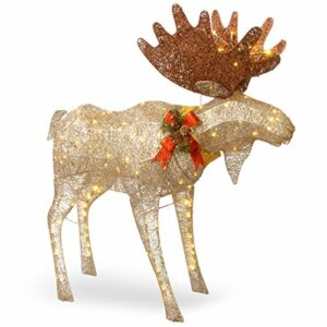 National Tree Company Artificial Christmas Décor | Includes Pre-strung White LED Lights and Ground Stakes | Crystal Splendor Moose - 4 ft