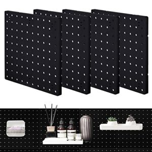 HJW Pegboard Wall Mount Display Pegboard Wall Panel, 4 Pack Pegboard Organizer with 2 Installation Ways, Durable Plastic Wall Organizer Kit, Pegboard Accessories for Craft Room Workplace - Black