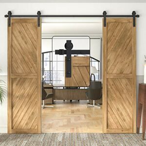WINSOON 5-18FT Sliding Barn Wood Door Hardware Cabinet Closet Kit Antique Style for Double Doors Black Surface (8FT /96