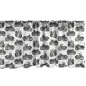 Ambesonne Motorcycle Window Valance, Retro Motorcycle Drawings of Old-Fashioned and Modern on White Background, Curtain Valance for Kitchen Bedroom Decor with Rod Pocket, 54