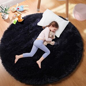 PAGISOFE Soft 4x4 Round Navy Rug Circle Rugs for Kids Bedroom Fluffy Carpets and Shaggy Rugs Small Children Rug Furry Teepee Mat Comfy Reading Rug Circular Rug,Area Rugs for Girls Boys Baby Room