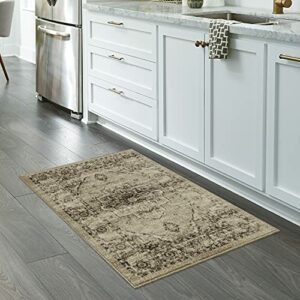Maples Rugs Distressed Lexington Kitchen Rugs Non Skid Accent Area Floor Mat [Made in USA], 2'6 x 3'10, Brown/Neutral