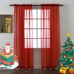 SpaceDresser Christmas Sheer Curtains Voile Window Curtain Panels Red 1 Pair 2 Panels 52 Width 84 Inch Long for Kitchen Bedroom Children Living Room Yard( Red,52 W x 84 L)