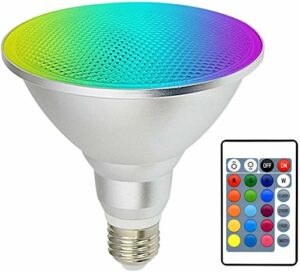 Kuniwa LED PAR38 Spotlight RGB 30W Flood Light Bulb Color Changing Light Bulb E26 Screw, Dimmable Outdoor Floodlight Lawn Decoration with Remote Control, IP65 Waterproof, RGB+Warm White