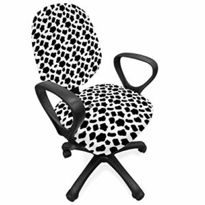 Ambesonne Cow Print Office Chair Slipcover, Cattle Skin Pattern Scattered Spots Animal Hide Plain and Pasture Theme, Protective Stretch Decorative Fabric Cover, Standard Size, White and Black