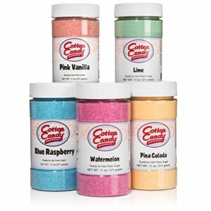 Cotton Candy Express 5 Flavor Cotton Candy Sugar Pack with Lime, Watermelon, Pina Colada, Blue Raspberry, Pink Vanilla, 11-Ounce Jars